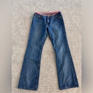 Y2K Vintage Stylish Blue Flare Women's Jeans with pink detail